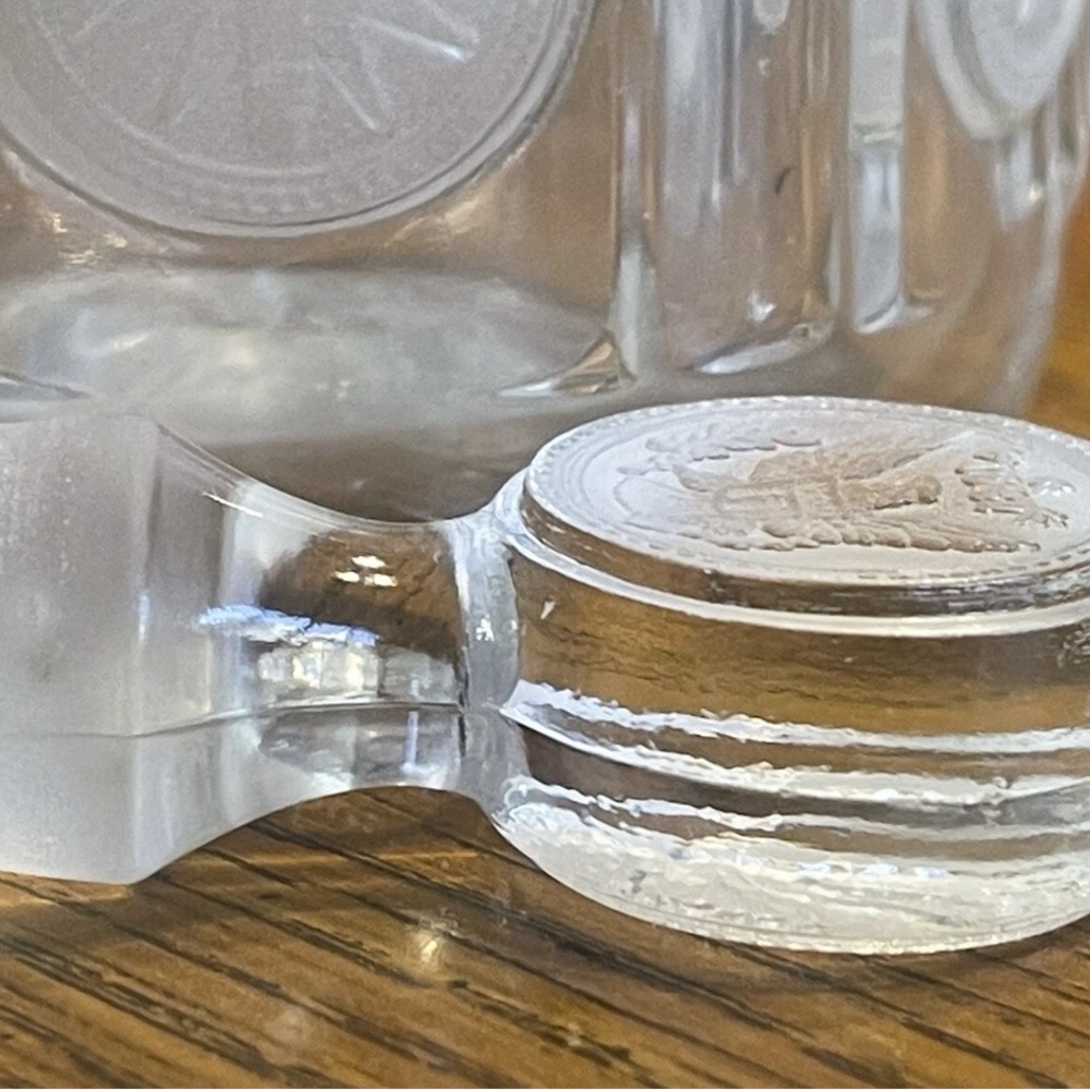Vintage Fostoria Clear Coin Open Glass Dish Jam Jelly Compote & Cruet w/ Stopper - Picture 11 of 11